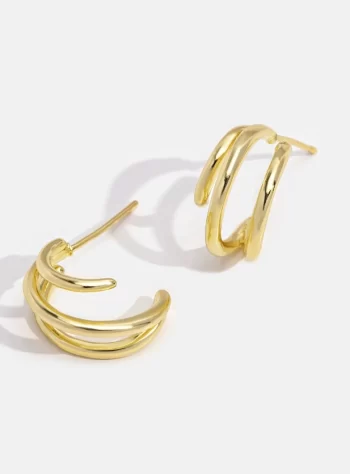 Gold Triple Claw Hoop Earrings