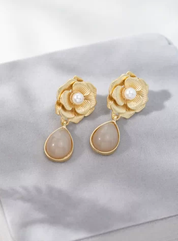 Camelia Flower & Stone Drop Earrings