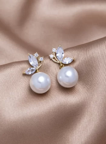 Crystal Butterfly & Pearl Taupe Earrings
