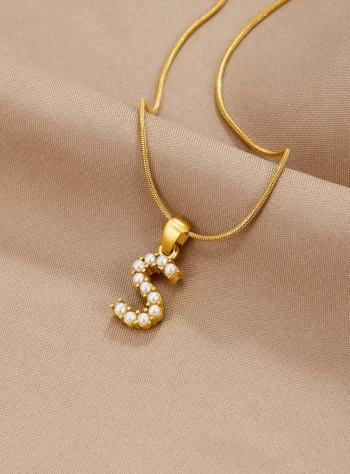 Letter Pearl Charm Necklace