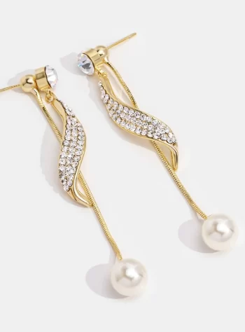 Crystal Wave Pearl Drop Earrings