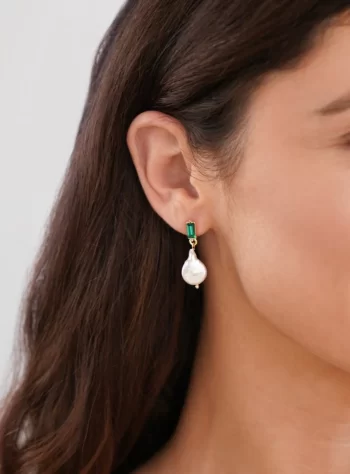 Green Crystal & Pearl Earrings