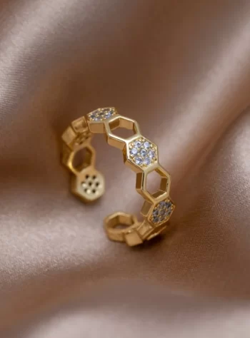 Gold & Crystal Honeycomb Ring