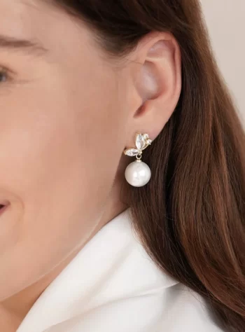 Crystal Butterfly & Pearl Taupe Earrings