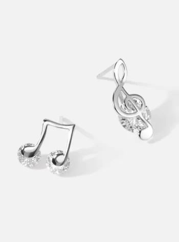 Silver Music Note Stud Earrings