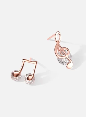 Rose Gold Music Note Stud Earrings