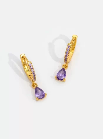 Purple Lilac Crystal Gold Hoop Earrings