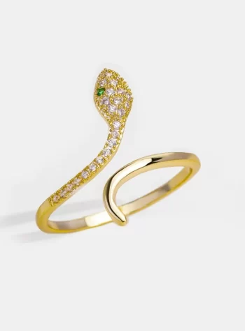 14K Gold Crystal Snake Basilisk Ring