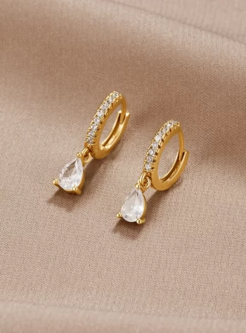 White Ivory Crystal Gold Hoop Earrings