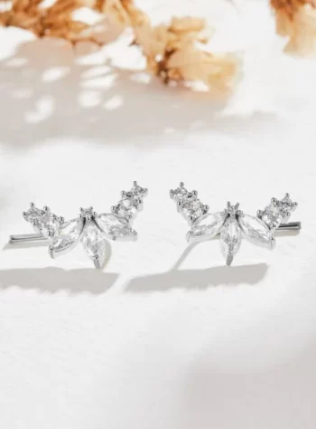 Lily Crystal Silver Leaf Earrings
