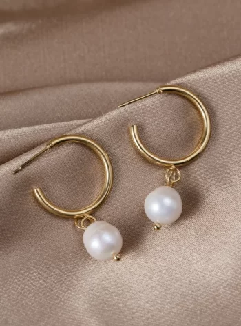 Freya Gold Hoop Pearl Earrings