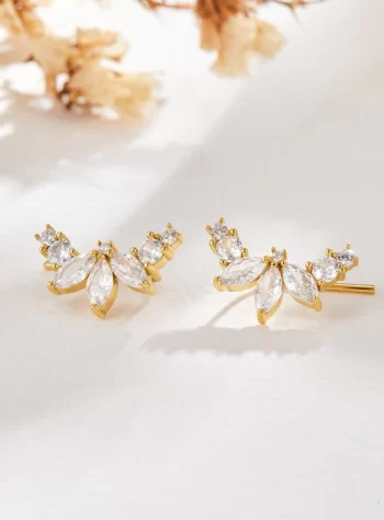 Lily Crystal Gold Leaf Earrings