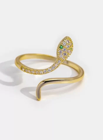 14K Gold Crystal Snake Basilisk Ring