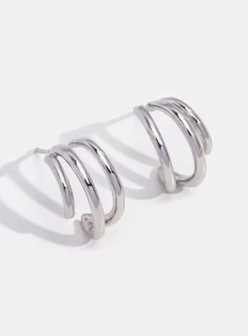 Silver Triple Claw Hoop Earrings