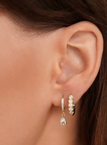 White Ivory Crystal Gold Hoop Earrings