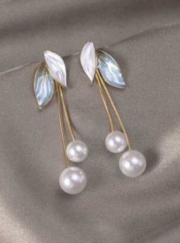 Falling Leaf Pearl Tassel Earrings