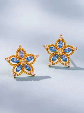 Blue Blooming Flower Earrings
