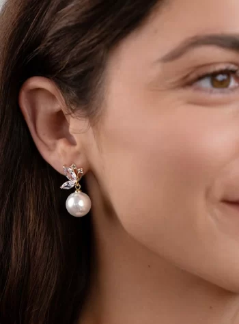 Crystal Butterfly & Pearl Taupe Earrings
