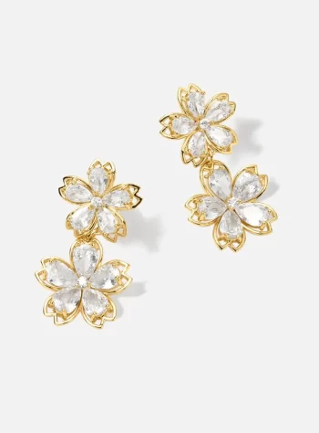14K Gold Crystal Flower Drop Earrings