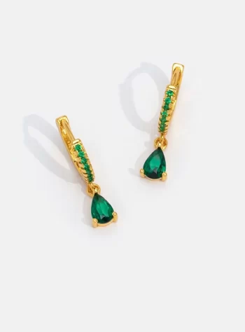 Green Crystal Gold Hoop Earrings