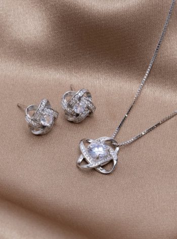 'Knotted Love' Sterling Silver Earrings & Necklace Set