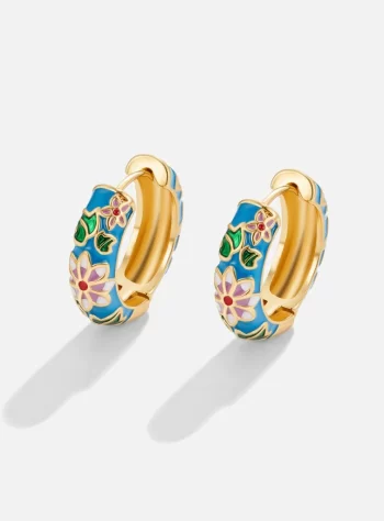 Gold Hoop Flower Earrings