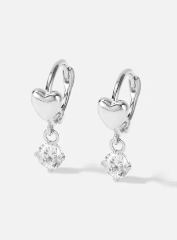 Crystal Heart Drop Hoop Earrings