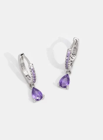 Purple Lilac Crystal Silver Hoop Earrings