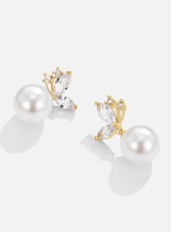 Crystal Butterfly & Pearl Taupe Earrings