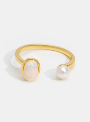White Opal & Pearl Gold Ring