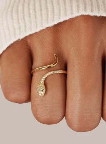 14K Gold Crystal Snake Basilisk Ring