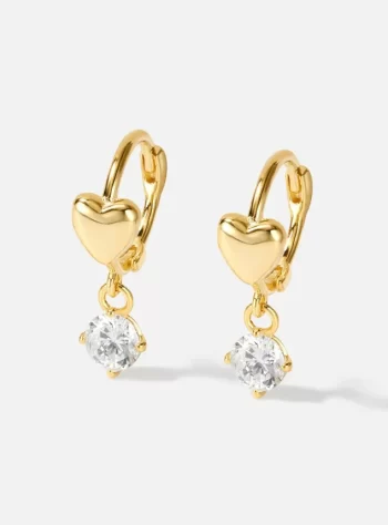 Crystal Heart Drop Hoop Earrings