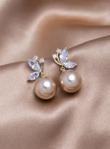 Crystal Butterfly & Pearl Taupe Earrings