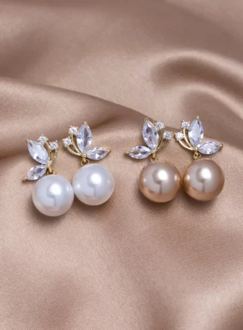 Crystal Butterfly & Pearl Taupe Earrings