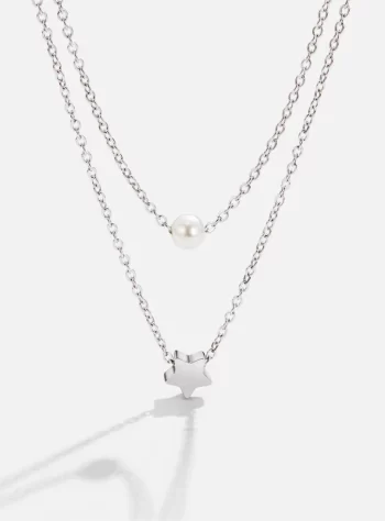 Layered Silver Star & Pearl Necklace