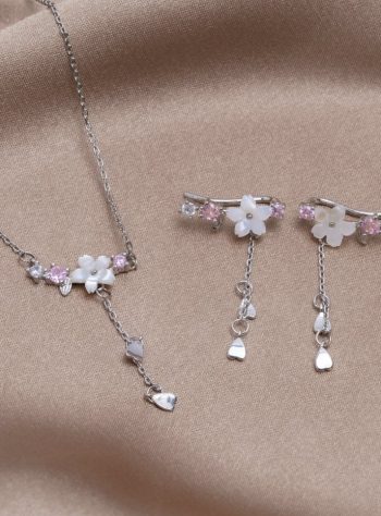 Crystal Cherry Blossom Earrings & Necklace Set