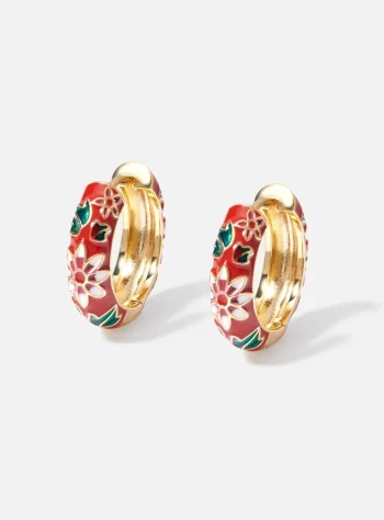 Gold Hoop Flower Earrings