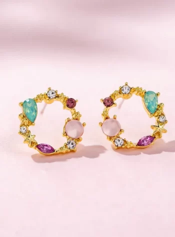 Jade & Pink Crystal Orelia Earrings