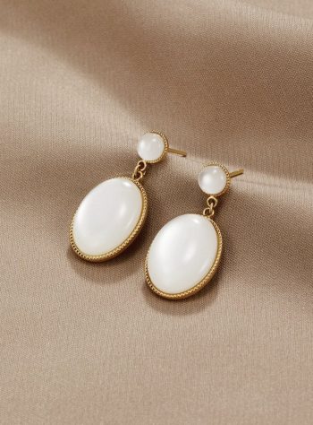 White Stone Drop Earrings