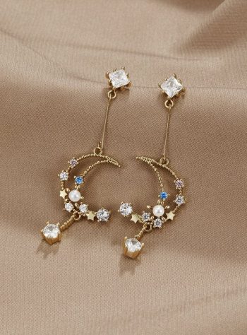 Crystal Crescent Moon Drop Earrings