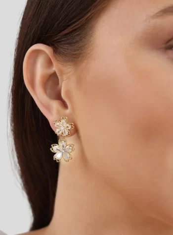 14K Gold Crystal Flower Drop Earrings