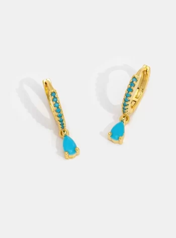 Blue Cyan Crystal Gold Hoop Earrings