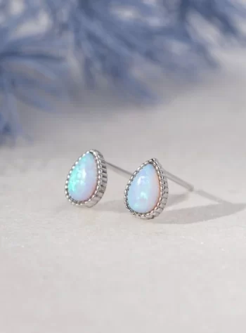 Silver Teardrop Opal Stone Earrings