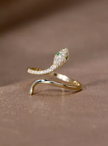 14K Gold Crystal Snake Basilisk Ring