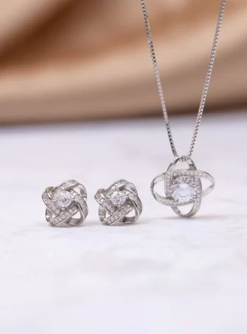 'Knotted Love' Sterling Silver Earrings & Necklace Set
