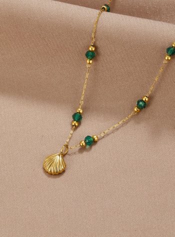 Nerissa Gold Shell & Green Bead Necklace