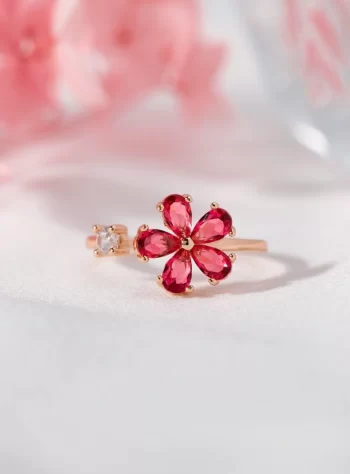 Red Crystal Dahlia Flower Ring