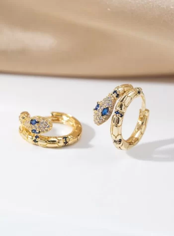 Blue Eyed Gold Snake Earrings