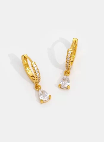 White Ivory Crystal Gold Hoop Earrings
