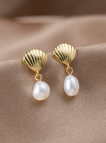 Freshwater Pearl & Gold Shell Earrings